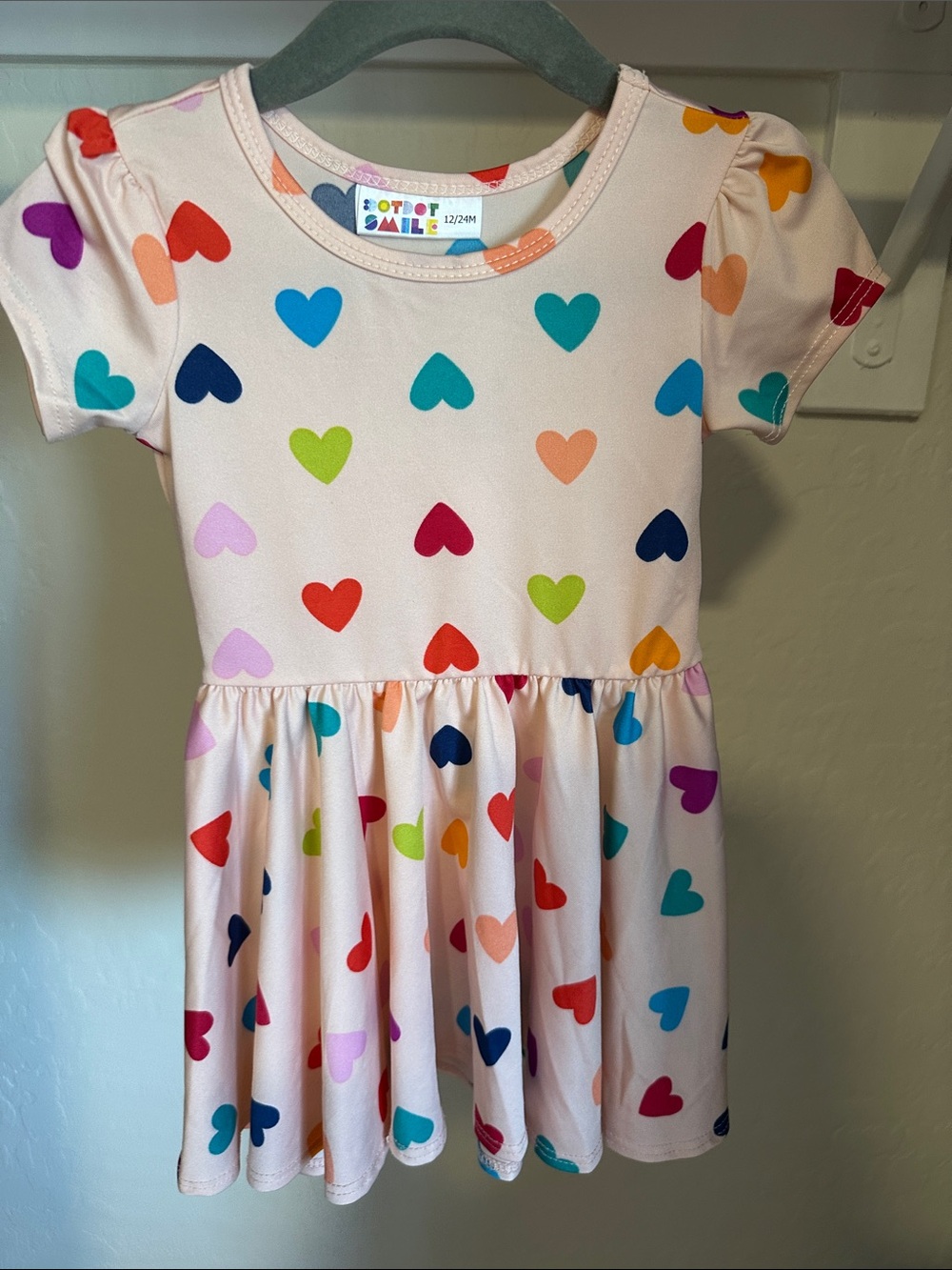 Girls' Pink Heart Print Dress